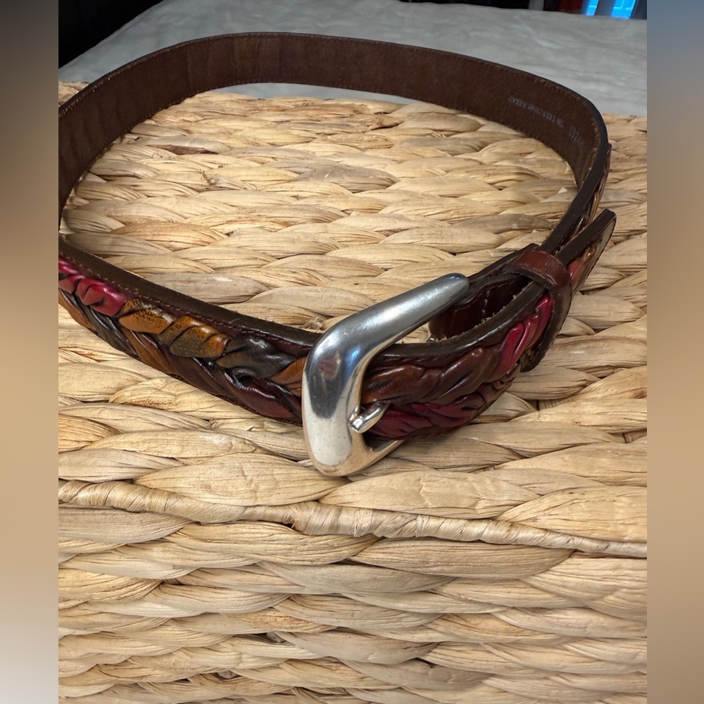 The Territory Ahead Brown Braided Leather Belt with Silver Buckle Size 32
